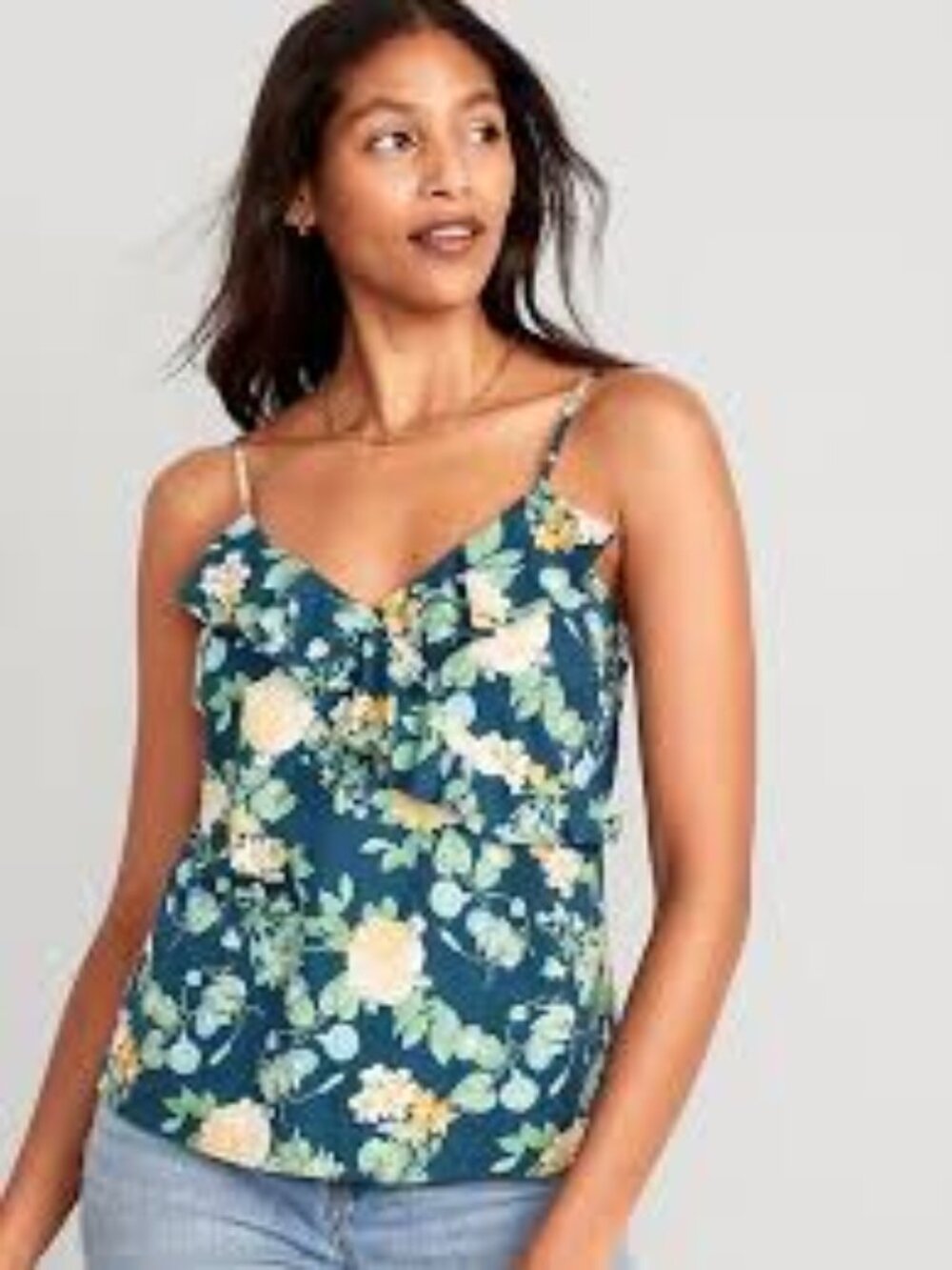 NWT Old Navy Blue Floral Ruffle Tank Small